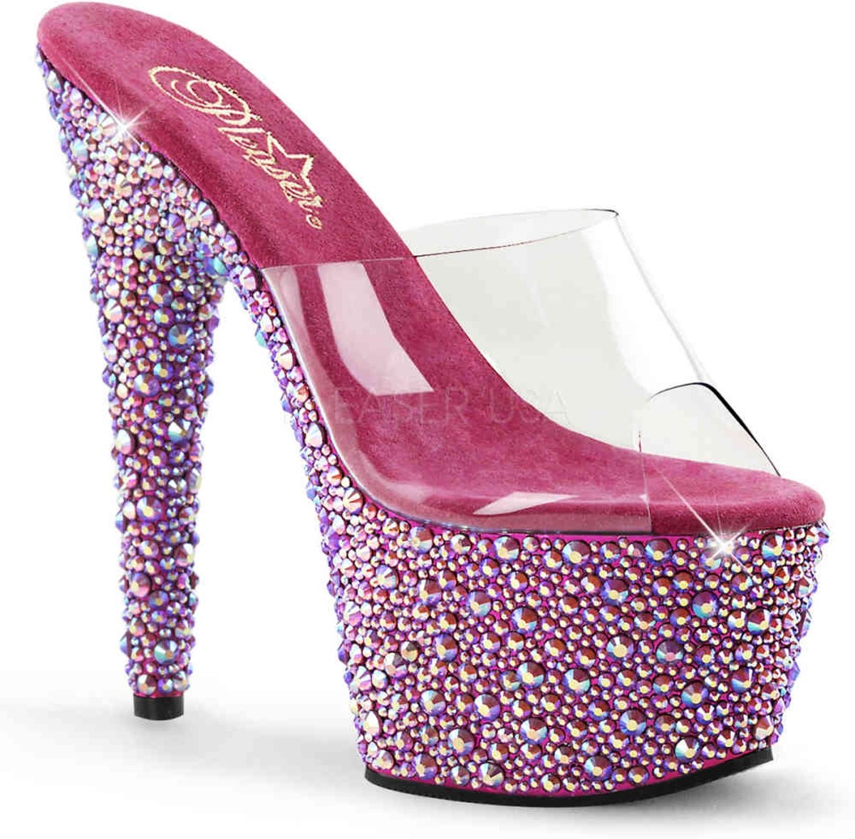 EU 37 = US 7 | BEJEWELED-701MS | **7 Heel, 2 3/4 PF Slide w/Multi Shaped Stones